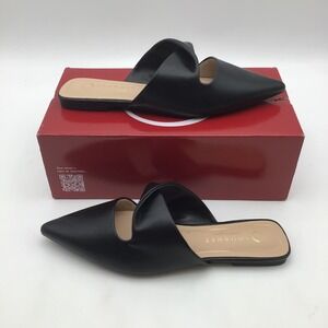 Journee Enniss Black Leather Pointed Toe‎ Twisted Mule Flats Size 8 M NEW